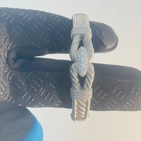 Vintage Judith Ripka Sterling Silver Cuff–Braided CZ Rope Design | 925 Thailand - Picture 6 of 14